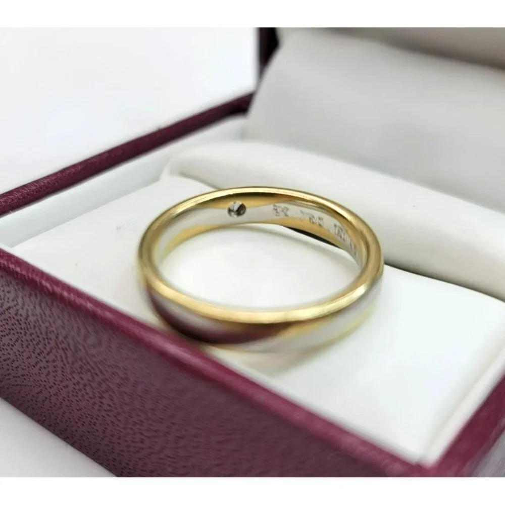 18k Yellow Gold and 950 White Platinum Wave Ring with Triangle Diamond CT3
